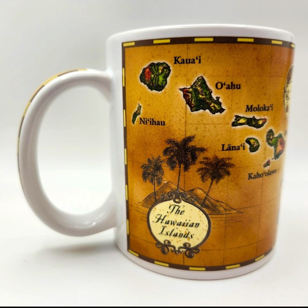 Treasures Of Aloha Hawaiian Islands Vintage Map Coffee Mug Hawaii Ceramic 12oz
